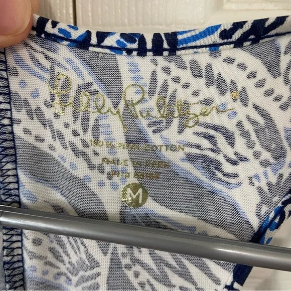 Lilly Pulitzer 100% Pima Cotton Blue Floral Waves Print along Maxi Dress Medium - Picture 5 of 8